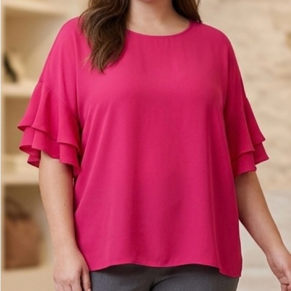 Gibson Latimer Flutter Sleeve Blouse in Fuchsia Pink